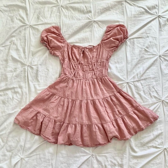 Dresses & Skirts - Dusty Rose Puff Sleeve Babydoll Mini Dress